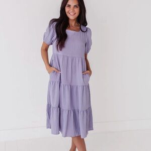 Livy & Kate Lilac Lavender Tiered Midi Dress with Pockets